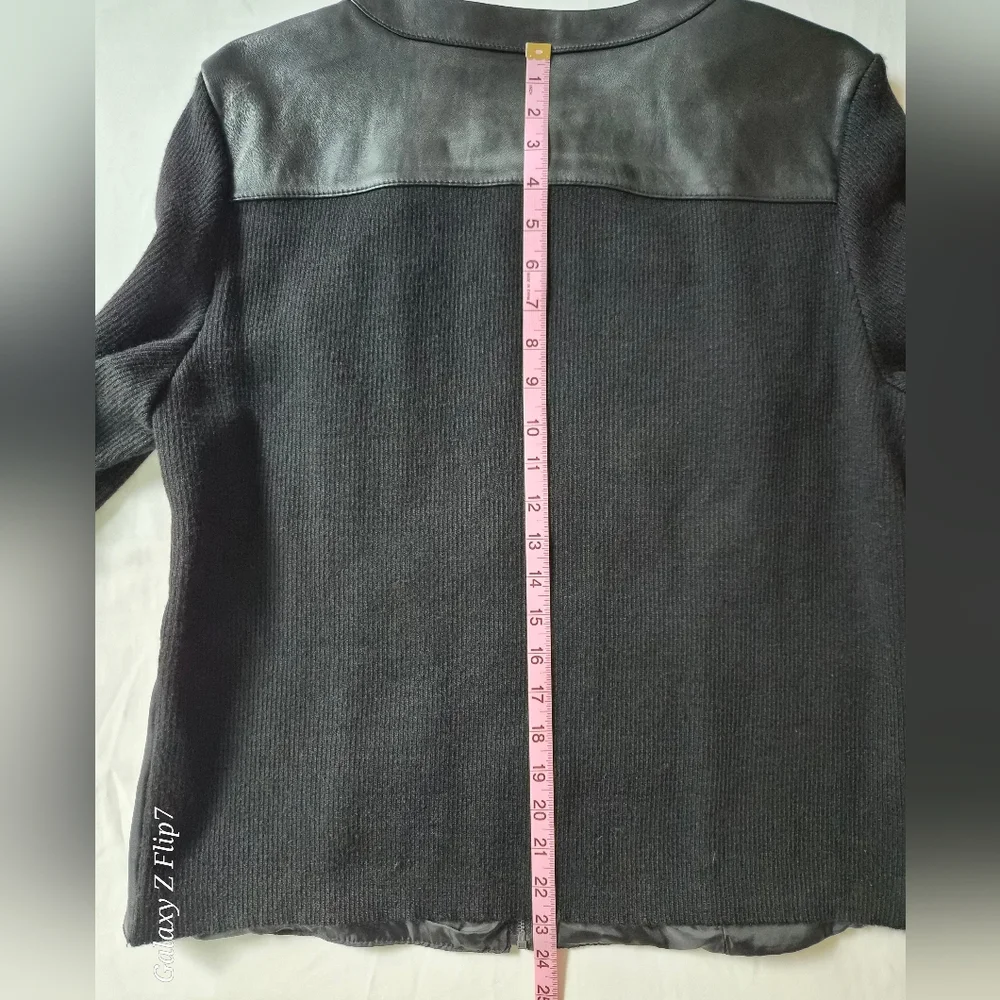 ​Jaclyn Smith Genuine Black Leather & Knit Mixed Media Zip Jacket - XL - Picture 7 of 8